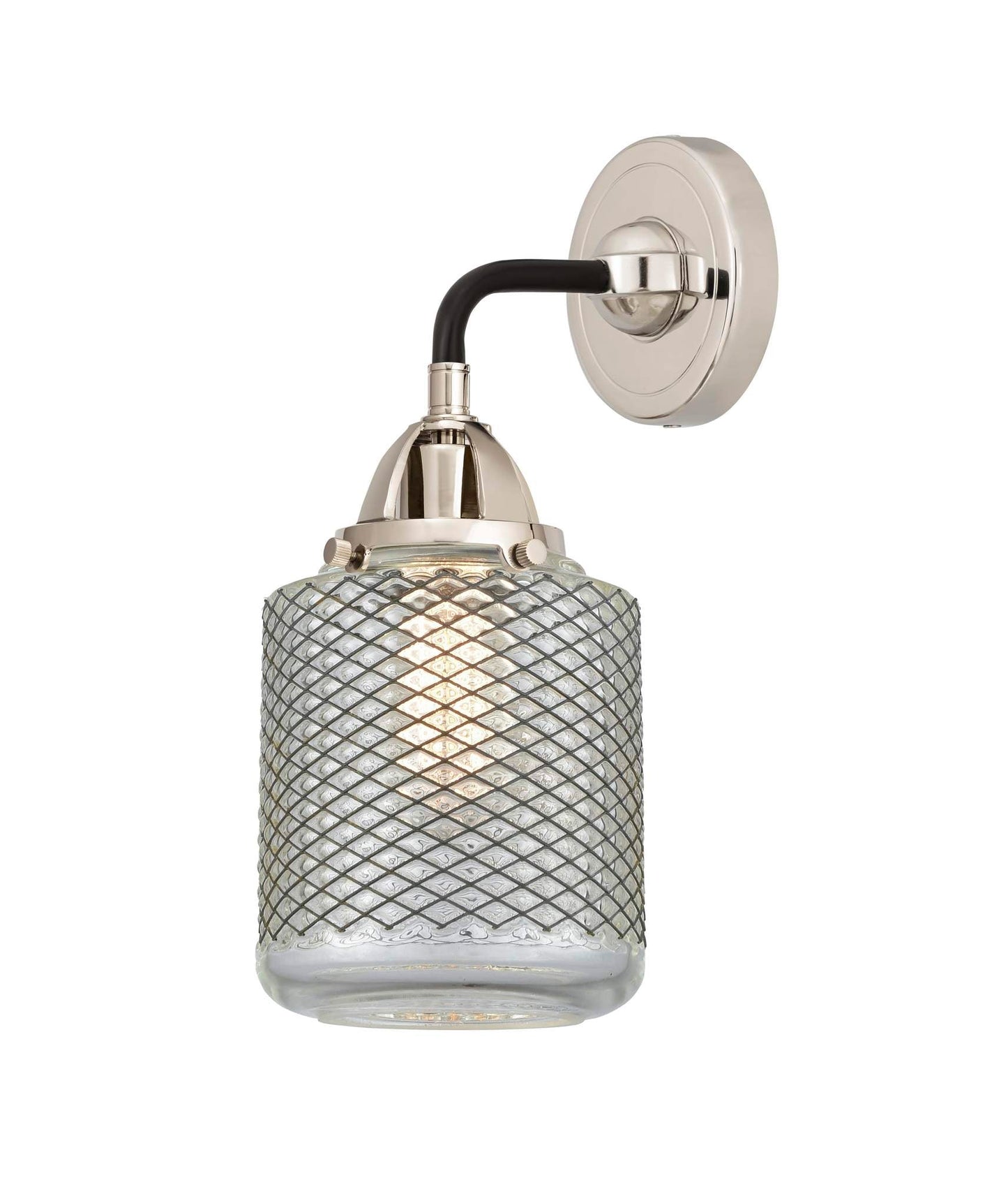 288-1W-BPN-G262 1-Light 6" Black Polished Nickel Sconce - Vintage Wire Mesh Stanton Glass - LED Bulb - Dimmensions: 6 x 7.25 x 12.125 - Glass Up or Down: Yes