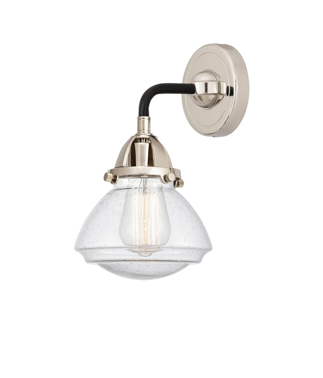 288-1W-BPN-G324 1-Light 6.75" Black Polished Nickel Sconce - Seedy Olean Glass - LED Bulb - Dimmensions: 6.75 x 6.875 x 9.375 - Glass Up or Down: Yes