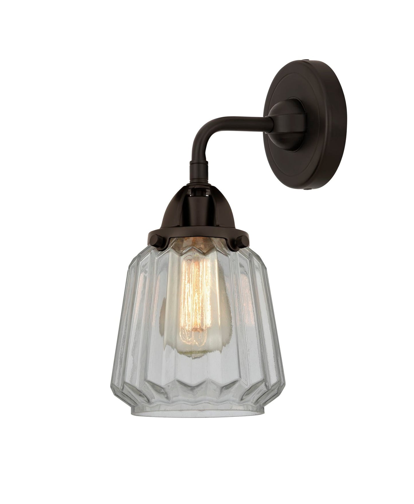 288-1W-OB-G142 1-Light 7" Oil Rubbed Bronze Sconce - Clear Chatham Glass - LED Bulb - Dimmensions: 7 x 7.25 x 10.125 - Glass Up or Down: Yes
