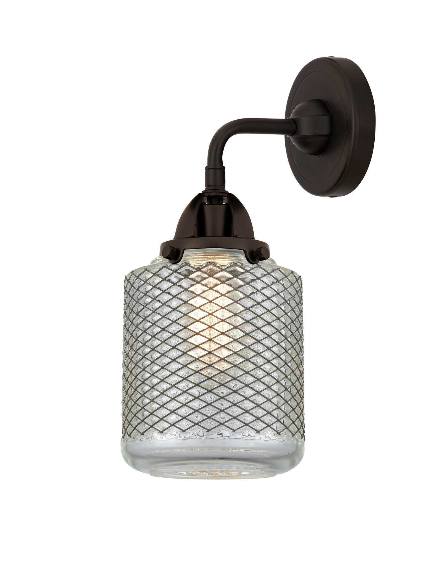 288-1W-OB-G262 1-Light 6" Oil Rubbed Bronze Sconce - Vintage Wire Mesh Stanton Glass - LED Bulb - Dimmensions: 6 x 7.25 x 12.125 - Glass Up or Down: Yes