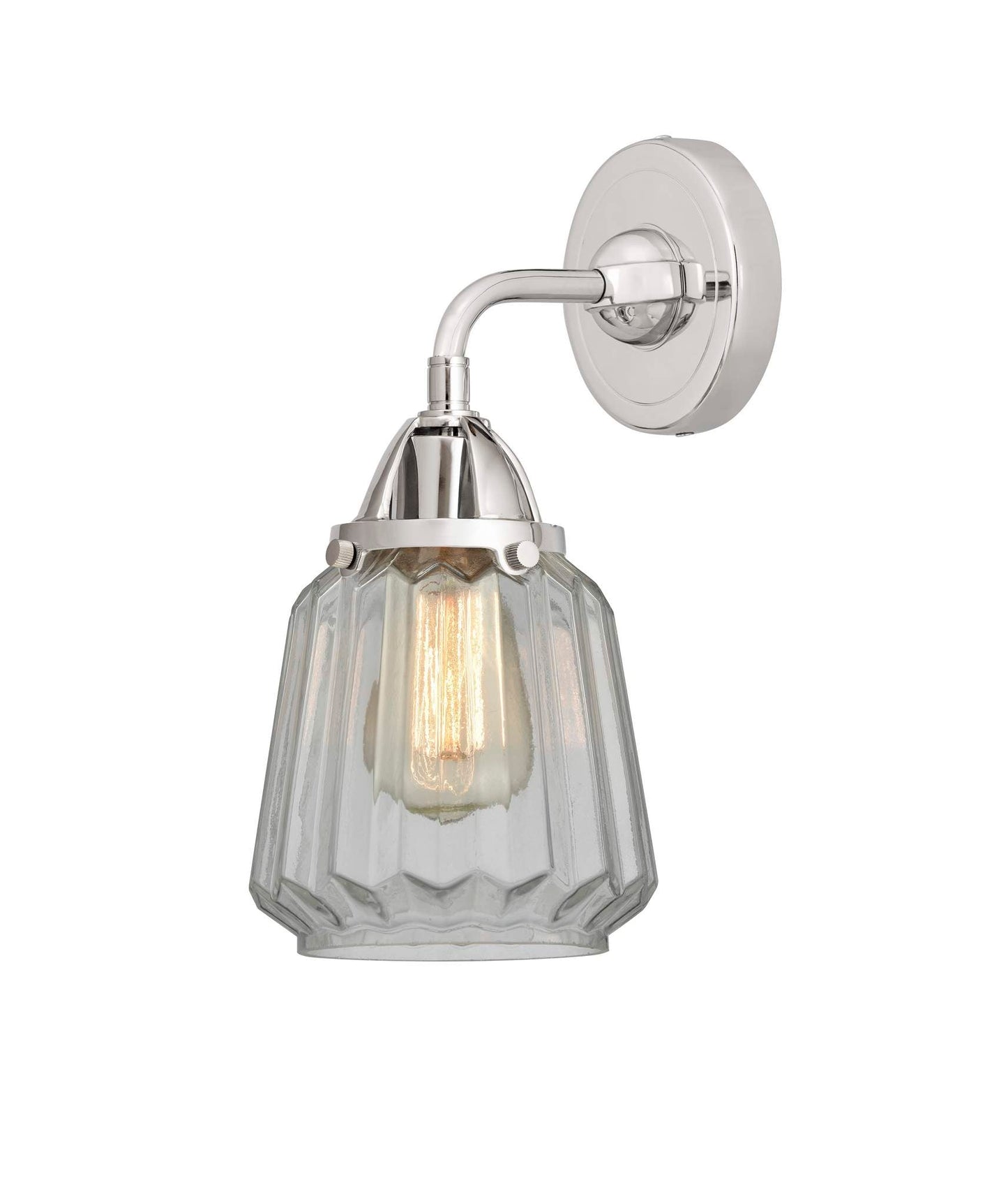 288-1W-PC-G142 1-Light 7" Polished Chrome Sconce - Clear Chatham Glass - LED Bulb - Dimmensions: 7 x 7.25 x 10.125 - Glass Up or Down: Yes