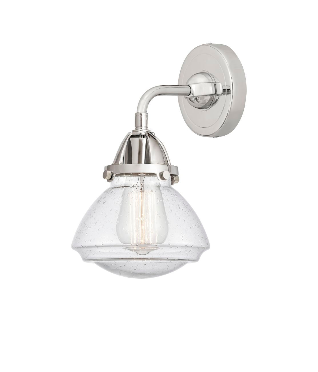 288-1W-PC-G324 1-Light 6.75" Polished Chrome Sconce - Seedy Olean Glass - LED Bulb - Dimmensions: 6.75 x 6.875 x 9.375 - Glass Up or Down: Yes