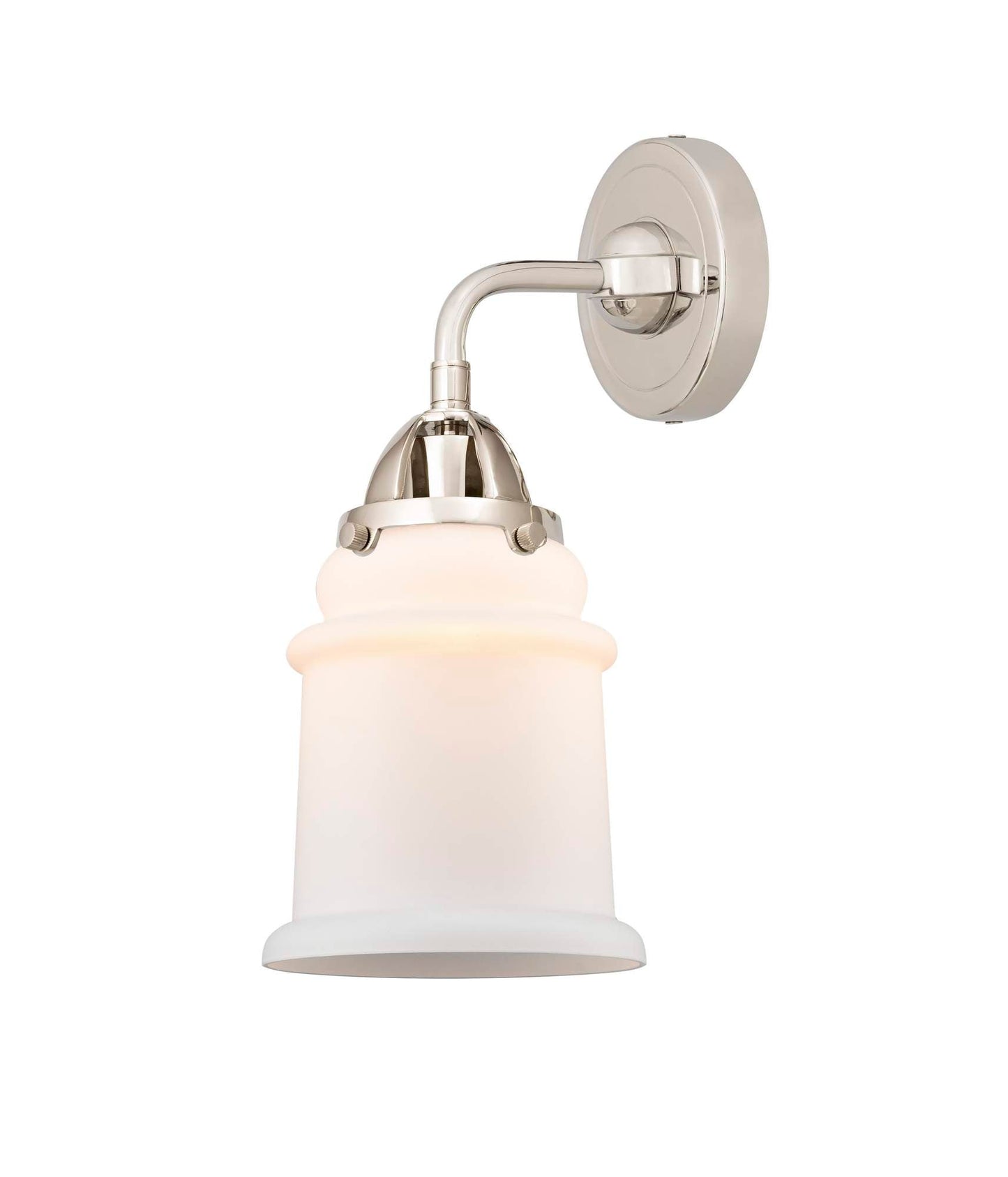 288-1W-PN-G181 1-Light 6" Polished Nickel Sconce - Matte White Canton Glass - LED Bulb - Dimmensions: 6 x 7.25 x 11.625 - Glass Up or Down: Yes