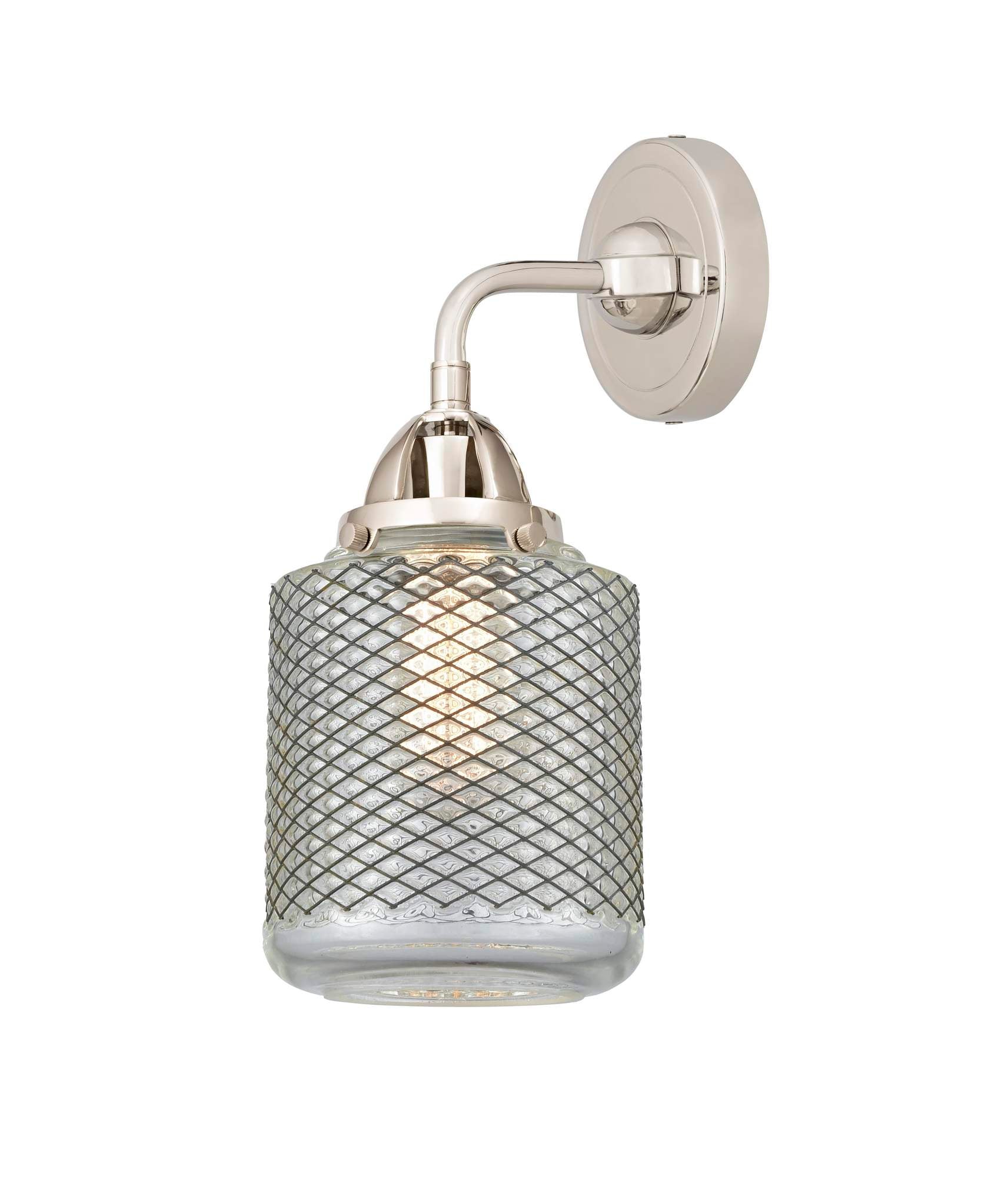 288-1W-PN-G262 1-Light 6" Polished Nickel Sconce - Vintage Wire Mesh Stanton Glass - LED Bulb - Dimmensions: 6 x 7.25 x 12.125 - Glass Up or Down: Yes