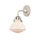 288-1W-PN-G321 1-Light 6.75" Polished Nickel Sconce - Matte White Olean Glass - LED Bulb - Dimmensions: 6.75 x 6.875 x 9.375 - Glass Up or Down: Yes