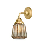 288-1W-SG-G146 1-Light 7" Satin Gold Sconce - Mercury Plated Chatham Glass - LED Bulb - Dimmensions: 7 x 7.25 x 12.375 - Glass Up or Down: Yes
