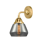 288-1W-SG-G173 1-Light 6.75" Satin Gold Sconce - Plated Smoke Fulton Glass - LED Bulb - Dimmensions: 6.75 x 7.625 x 9.625 - Glass Up or Down: Yes