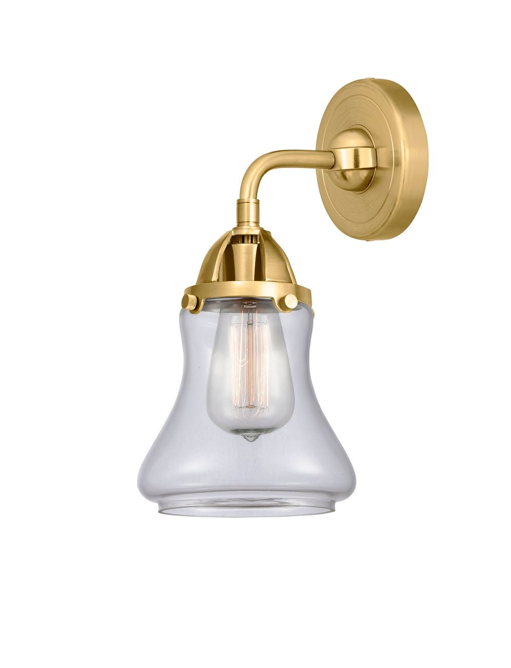 288-1W-SG-G192 1-Light 6" Satin Gold Sconce - Clear Bellmont Glass - LED Bulb - Dimmensions: 6 x 7.25 x 10.625 - Glass Up or Down: Yes
