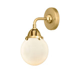 288-1W-SG-G201-6 1-Light 6" Satin Gold Sconce - Matte White Cased Beacon Glass - LED Bulb - Dimmensions: 6 x 7.25 x 10.125 - Glass Up or Down: Yes