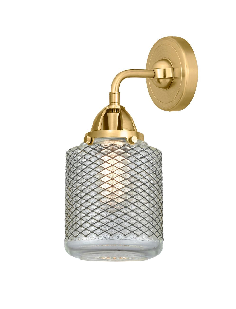 288-1W-SG-G262 1-Light 6" Satin Gold Sconce - Vintage Wire Mesh Stanton Glass - LED Bulb - Dimmensions: 6 x 7.25 x 12.125 - Glass Up or Down: Yes