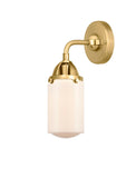 288-1W-SG-G311 1-Light 4.5" Satin Gold Sconce - Matte White Cased Dover Glass - LED Bulb - Dimmensions: 4.5 x 6.5 x 10.875 - Glass Up or Down: Yes