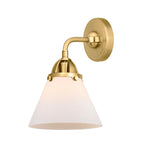 288-1W-SG-G41 1-Light 7.75" Satin Gold Sconce - Matte White Cased Large Cone Glass - LED Bulb - Dimmensions: 7.75 x 8.125 x 10.375 - Glass Up or Down: Yes