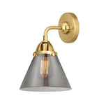 288-1W-SG-G43 1-Light 7.75" Satin Gold Sconce - Plated Smoke Large Cone Glass - LED Bulb - Dimmensions: 7.75 x 8.125 x 10.375 - Glass Up or Down: Yes