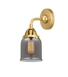 288-1W-SG-G53 1-Light 5" Satin Gold Sconce - Plated Smoke Small Bell Glass - LED Bulb - Dimmensions: 5 x 6.75 x 10.125 - Glass Up or Down: Yes