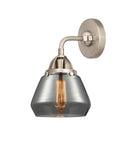 288-1W-SN-G173 1-Light 6.75" Brushed Satin Nickel Sconce - Plated Smoke Fulton Glass - LED Bulb - Dimmensions: 6.75 x 7.625 x 9.625 - Glass Up or Down: Yes