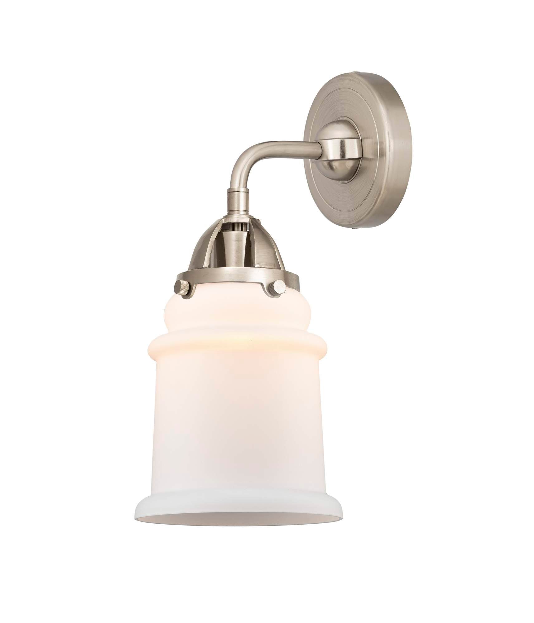 288-1W-SN-G181 1-Light 6" Brushed Satin Nickel Sconce - Matte White Canton Glass - LED Bulb - Dimmensions: 6 x 7.25 x 11.625 - Glass Up or Down: Yes