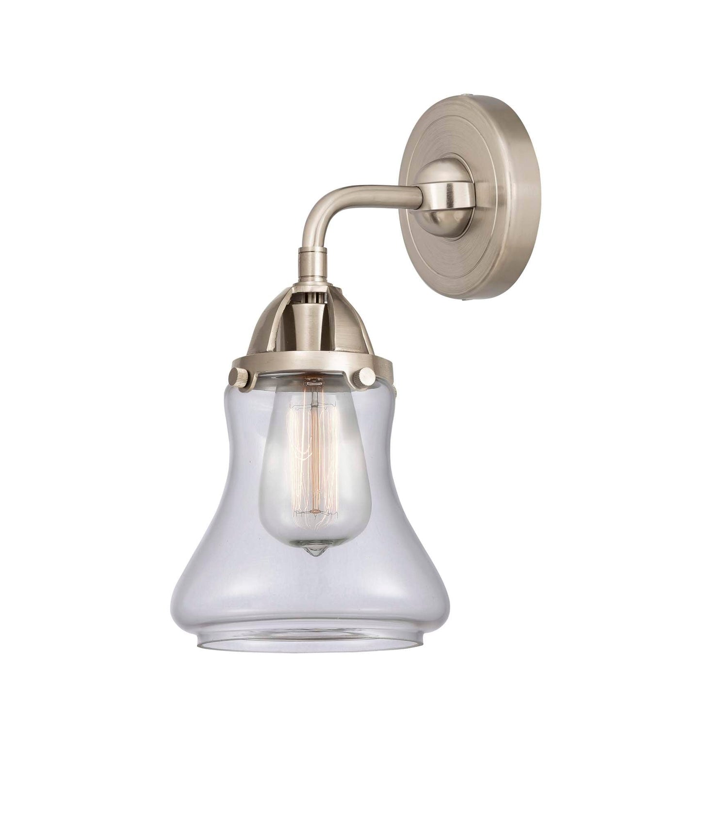 288-1W-SN-G192 1-Light 6" Brushed Satin Nickel Sconce - Clear Bellmont Glass - LED Bulb - Dimmensions: 6 x 7.25 x 10.625 - Glass Up or Down: Yes