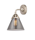 288-1W-SN-G43 1-Light 7.75" Brushed Satin Nickel Sconce - Plated Smoke Large Cone Glass - LED Bulb - Dimmensions: 7.75 x 8.125 x 10.375 - Glass Up or Down: Yes