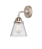 288-1W-SN-G64 1-Light 6.25" Brushed Satin Nickel Sconce - Seedy Small Cone Glass - LED Bulb - Dimmensions: 6.25 x 7.375 x 10.125 - Glass Up or Down: Yes