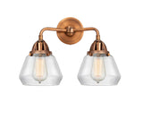 288-2W-AC-G172 2-Light 14.75" Antique Copper Bath Vanity Light - Clear Fulton Glass - LED Bulb - Dimmensions: 14.75 x 7.625 x 11.625 - Glass Up or Down: Yes
