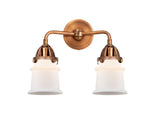 288-2W-AC-G181S 2-Light 13.25" Antique Copper Bath Vanity Light - Matte White Small Canton Glass - LED Bulb - Dimmensions: 13.25 x 6.875 x 11.875 - Glass Up or Down: Yes