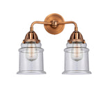 288-2W-AC-G184 2-Light 14" Antique Copper Bath Vanity Light - Seedy Canton Glass - LED Bulb - Dimmensions: 14 x 7.25 x 13.625 - Glass Up or Down: Yes