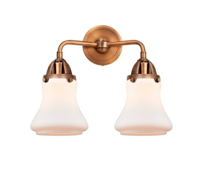 288-2W-AC-G191 2-Light 14" Antique Copper Bath Vanity Light - Matte White Bellmont Glass - LED Bulb - Dimmensions: 14 x 7.25 x 12.625 - Glass Up or Down: Yes