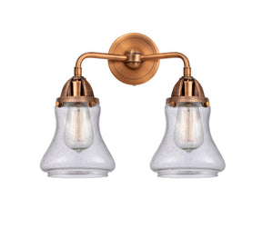 288-2W-AC-G194 2-Light 14" Antique Copper Bath Vanity Light - Seedy Bellmont Glass - LED Bulb - Dimmensions: 14 x 7.25 x 12.625 - Glass Up or Down: Yes