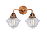 2-Light 15.5" Antique Copper Bath Vanity Light - Clear Small Oxford Glass LED