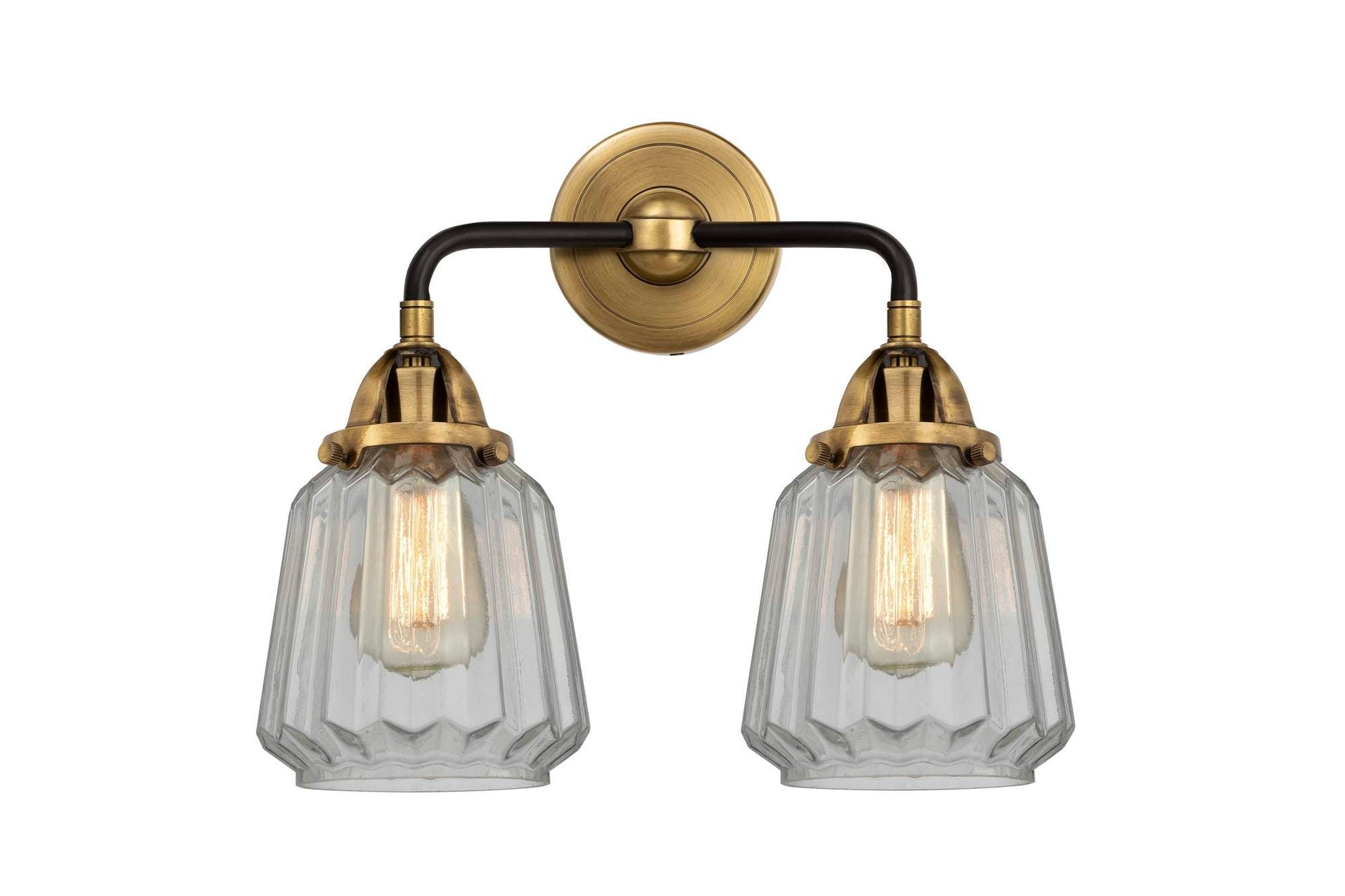 288-2W-BAB-G142 2-Light 14" Black Antique Brass Bath Vanity Light - Clear Chatham Glass - LED Bulb - Dimmensions: 14 x 7.25 x 12.125 - Glass Up or Down: Yes