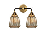 288-2W-BAB-G146 2-Light 14" Black Antique Brass Bath Vanity Light - Mercury Plated Chatham Glass - LED Bulb - Dimmensions: 14 x 7.25 x 14.375 - Glass Up or Down: Yes
