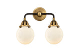 288-2W-BAB-G201-6 2-Light 14" Black Antique Brass Bath Vanity Light - Matte White Cased Beacon Glass - LED Bulb - Dimmensions: 14 x 7.25 x 12.125 - Glass Up or Down: Yes