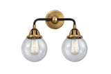 288-2W-BAB-G204-6 2-Light 14" Black Antique Brass Bath Vanity Light - Seedy Beacon Glass - LED Bulb - Dimmensions: 14 x 7.25 x 12.125 - Glass Up or Down: Yes