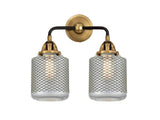 288-2W-BAB-G262 2-Light 14" Black Antique Brass Bath Vanity Light - Vintage Wire Mesh Stanton Glass - LED Bulb - Dimmensions: 14 x 7.25 x 14.125 - Glass Up or Down: Yes