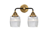 288-2W-BAB-G302 2-Light 13.5" Black Antique Brass Bath Vanity Light - Thick Clear Halophane Colton Glass - LED Bulb - Dimmensions: 13.5 x 7 x 12.375 - Glass Up or Down: Yes