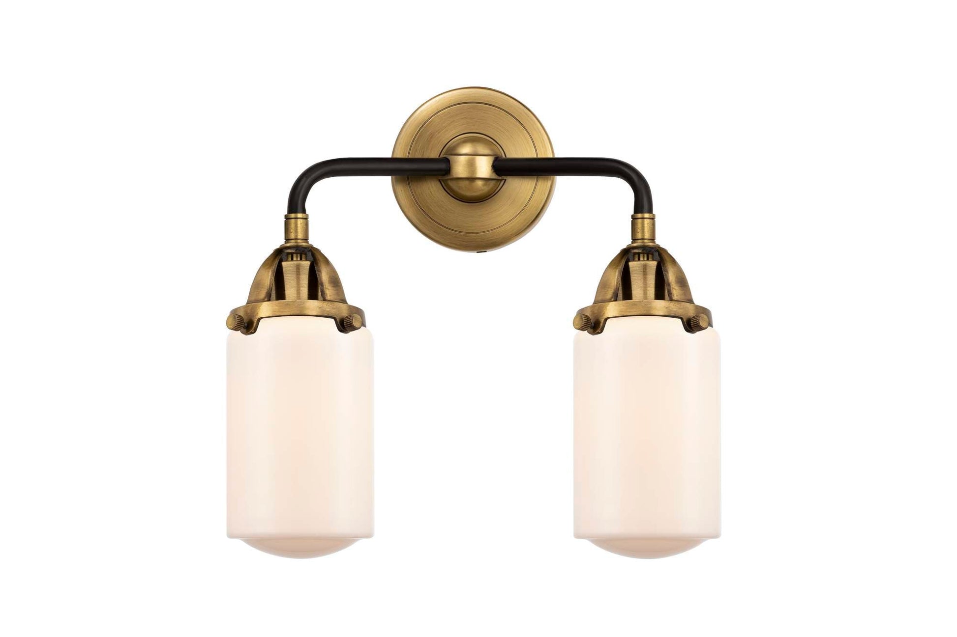 288-2W-BAB-G311 2-Light 12.5" Black Antique Brass Bath Vanity Light - Matte White Cased Dover Glass - LED Bulb - Dimmensions: 12.5 x 6.5 x 12.875 - Glass Up or Down: Yes