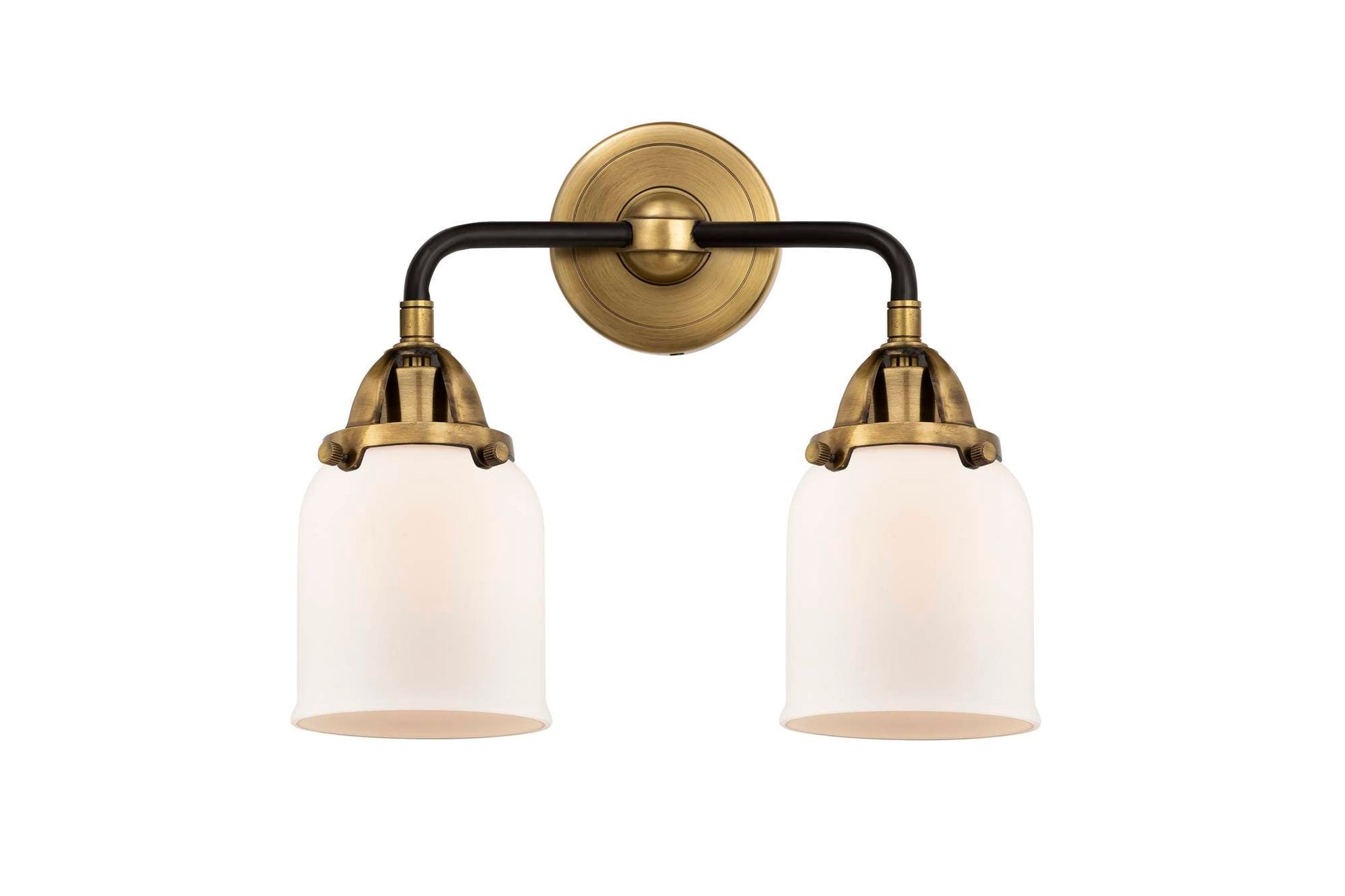 288-2W-BAB-G51 2-Light 13" Black Antique Brass Bath Vanity Light - Matte White Cased Small Bell Glass - LED Bulb - Dimmensions: 13 x 6.75 x 12.125 - Glass Up or Down: Yes