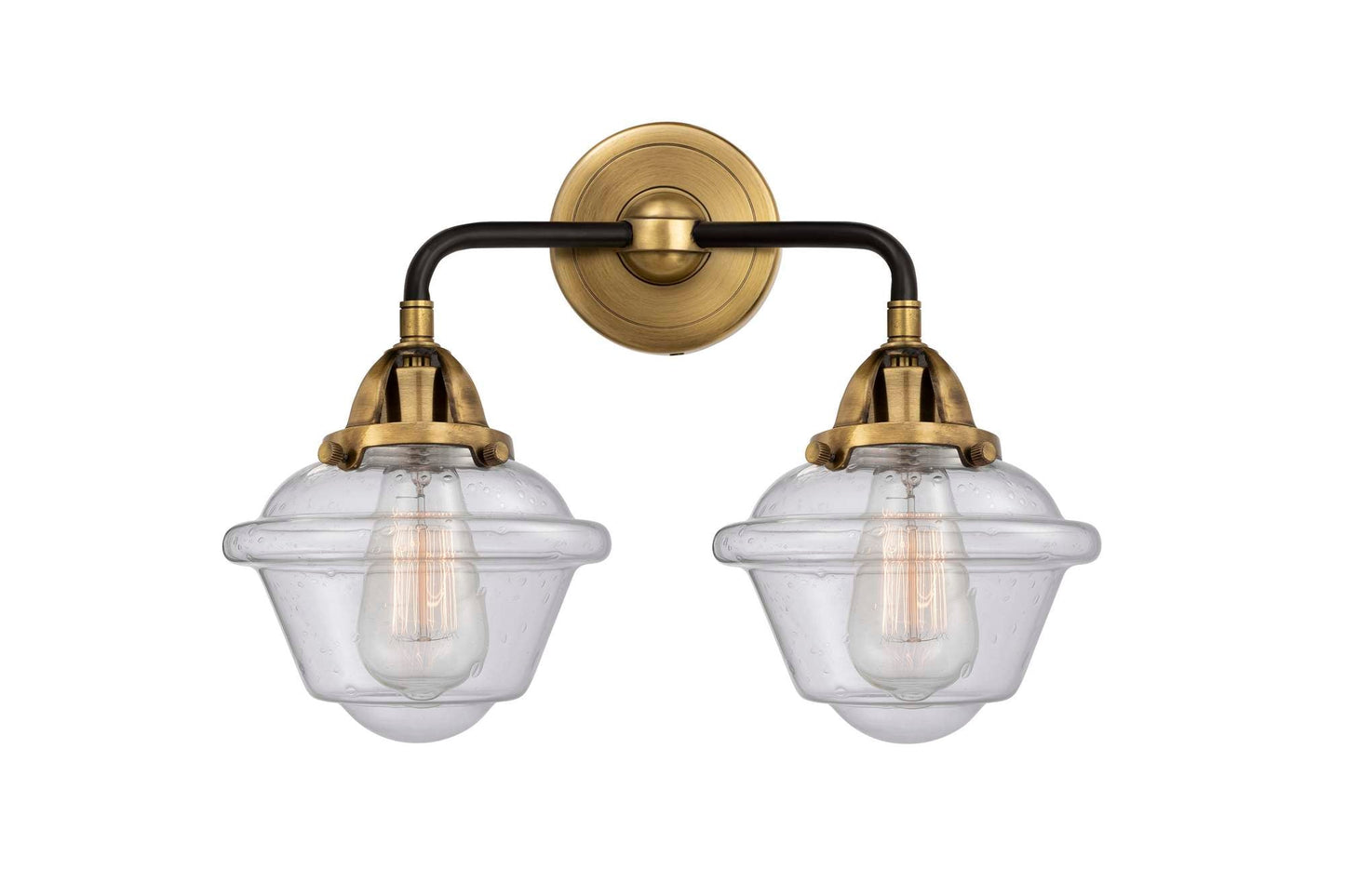 288-2W-BAB-G534 2-Light 15.5" Black Antique Brass Bath Vanity Light - Seedy Small Oxford Glass - LED Bulb - Dimmensions: 15.5 x 8 x 12.125 - Glass Up or Down: Yes