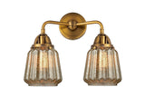 288-2W-BB-G146 2-Light 14" Brushed Brass Bath Vanity Light - Mercury Plated Chatham Glass - LED Bulb - Dimmensions: 14 x 7.25 x 14.375 - Glass Up or Down: Yes