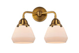 288-2W-BB-G171 2-Light 14.75" Brushed Brass Bath Vanity Light - Matte White Cased Fulton Glass - LED Bulb - Dimmensions: 14.75 x 7.625 x 11.625 - Glass Up or Down: Yes