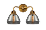 288-2W-BB-G173 2-Light 14.75" Brushed Brass Bath Vanity Light - Plated Smoke Fulton Glass - LED Bulb - Dimmensions: 14.75 x 7.625 x 11.625 - Glass Up or Down: Yes