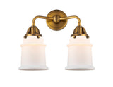 288-2W-BB-G181 2-Light 14" Brushed Brass Bath Vanity Light - Matte White Canton Glass - LED Bulb - Dimmensions: 14 x 7.25 x 13.625 - Glass Up or Down: Yes
