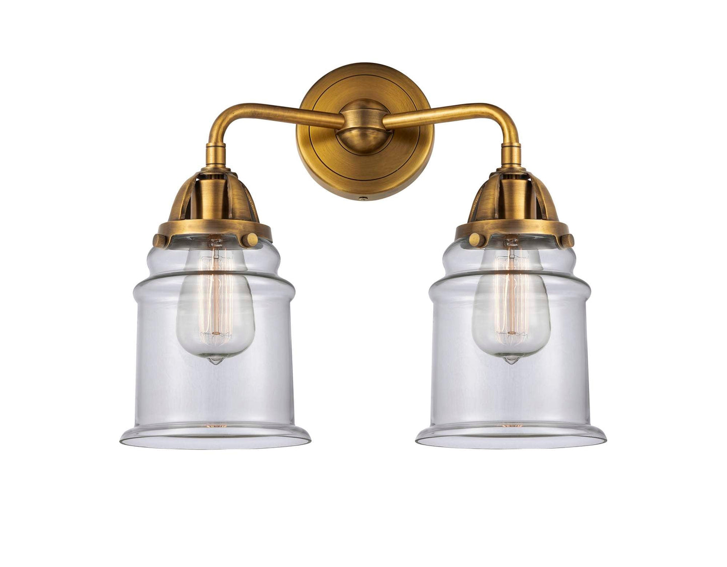 288-2W-BB-G182 2-Light 14" Brushed Brass Bath Vanity Light - Clear Canton Glass - LED Bulb - Dimmensions: 14 x 7.25 x 13.625 - Glass Up or Down: Yes