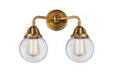 288-2W-BB-G202-6 2-Light 14" Brushed Brass Bath Vanity Light - Clear Beacon Glass - LED Bulb - Dimmensions: 14 x 7.25 x 12.125 - Glass Up or Down: Yes