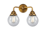 288-2W-BB-G204-6 2-Light 14" Brushed Brass Bath Vanity Light - Seedy Beacon Glass - LED Bulb - Dimmensions: 14 x 7.25 x 12.125 - Glass Up or Down: Yes