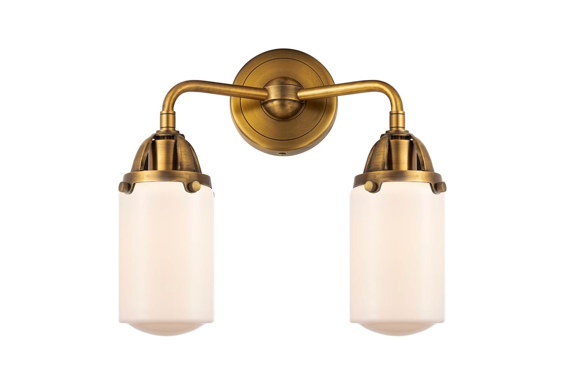 288-2W-BB-G311 2-Light 12.5" Brushed Brass Bath Vanity Light - Matte White Cased Dover Glass - LED Bulb - Dimmensions: 12.5 x 6.5 x 12.875 - Glass Up or Down: Yes