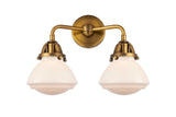 288-2W-BB-G321 2-Light 14.75" Brushed Brass Bath Vanity Light - Matte White Olean Glass - LED Bulb - Dimmensions: 14.75 x 6.875 x 11.375 - Glass Up or Down: Yes