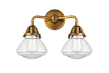 288-2W-BB-G322 2-Light 14.75" Brushed Brass Bath Vanity Light - Clear Olean Glass - LED Bulb - Dimmensions: 14.75 x 6.875 x 11.375 - Glass Up or Down: Yes