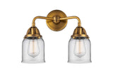 288-2W-BB-G52 2-Light 13" Brushed Brass Bath Vanity Light - Clear Small Bell Glass - LED Bulb - Dimmensions: 13 x 6.75 x 12.125 - Glass Up or Down: Yes
