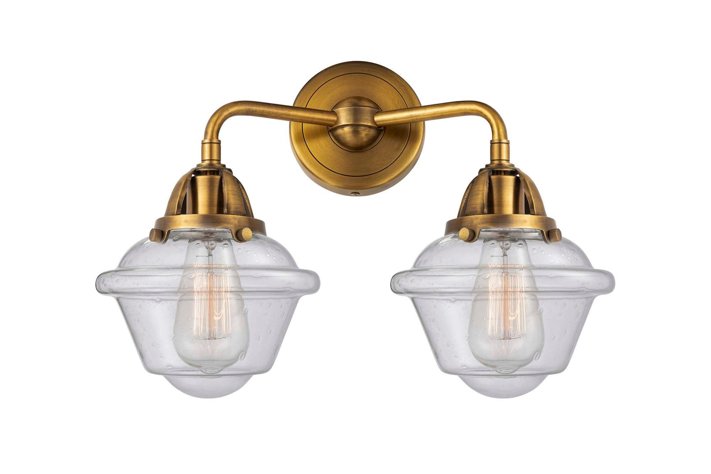 288-2W-BB-G534 2-Light 15.5" Brushed Brass Bath Vanity Light - Seedy Small Oxford Glass - LED Bulb - Dimmensions: 15.5 x 8 x 12.125 - Glass Up or Down: Yes